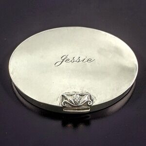 VTG Georg Jensen Sterling Silver Compact Mirror Acorn Motif Engraved Name 60.3g